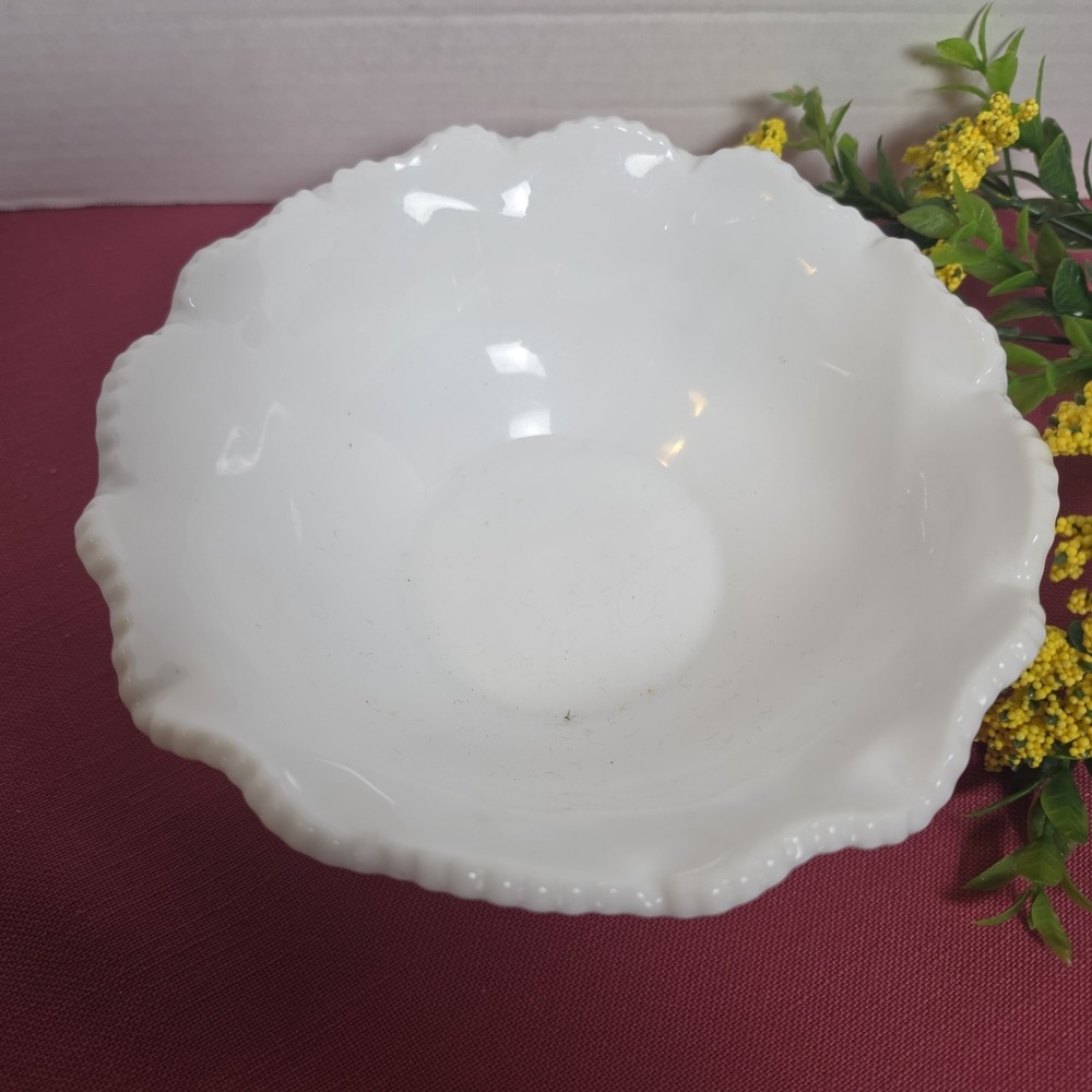Vintage White Milk Glass Pedestal Centerpiece Bowl Geometric Panel Pattern 9" - Picture 4 of 7